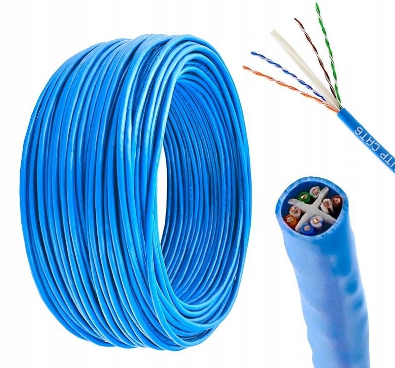 Kabel Skrętka Przewód Sieciowy U Utp kat 6 Cu Pvc Wewnętrzny 100m