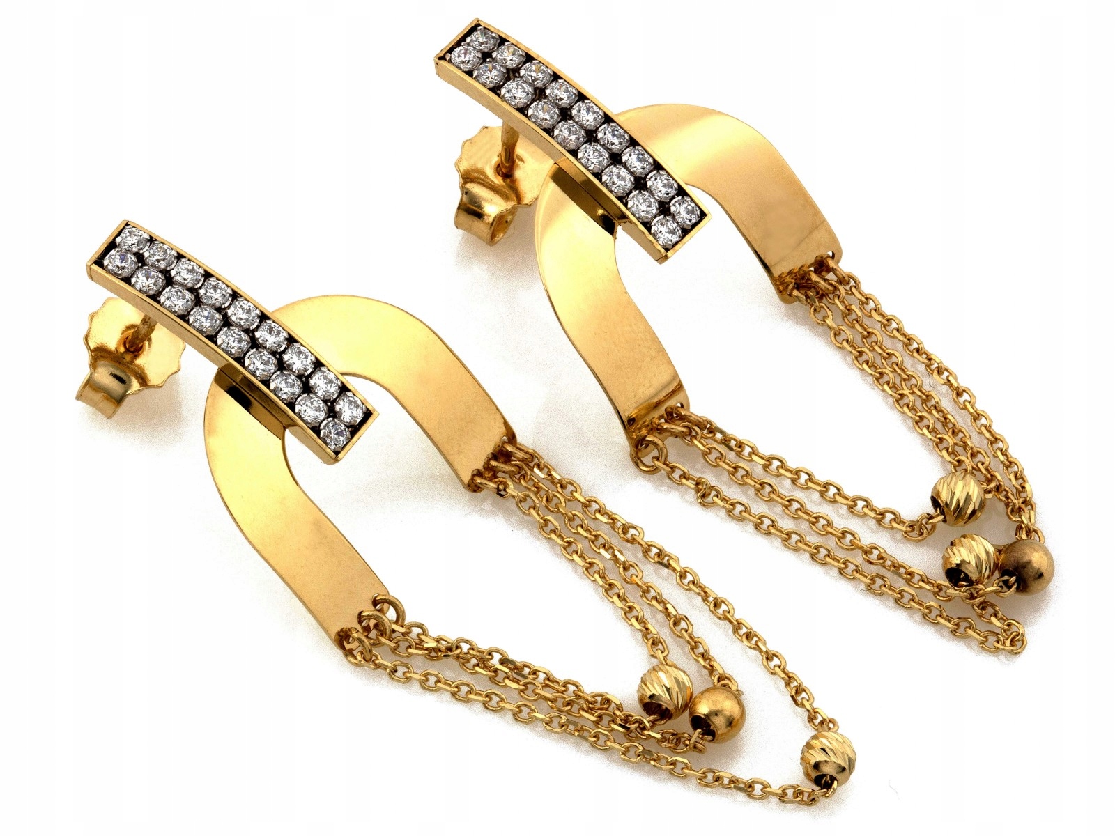 Efektní moderní zlaté náušnice 585 14k 4.38g visící na tyči