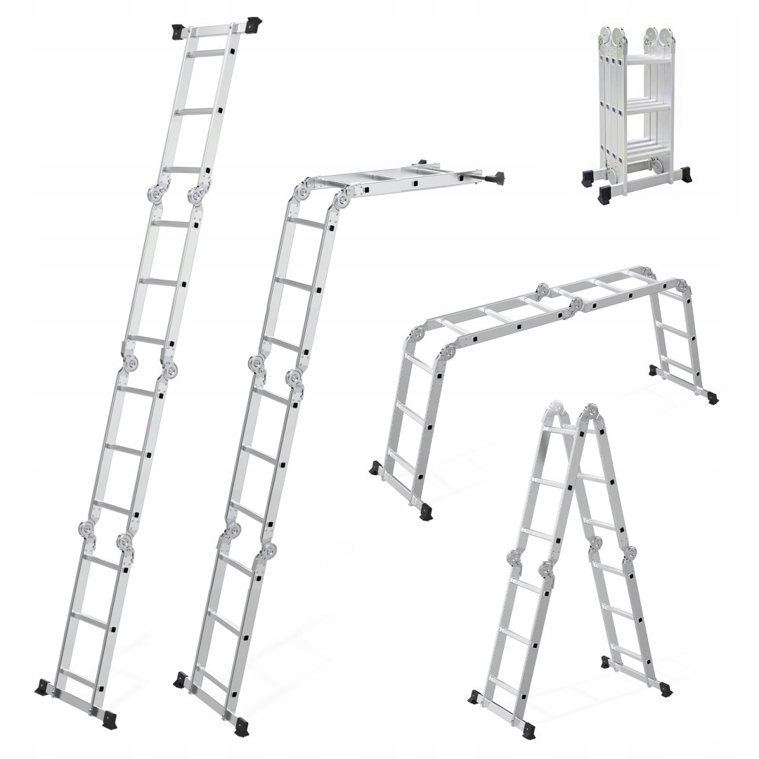 Hliníkový rebrík multifunkčný 4x3, skladací, s hmotnosťou 150 kg, ModernHome