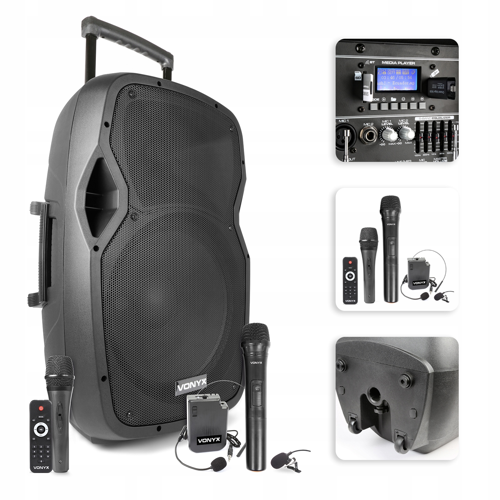 

Kolumna aktywna 15'' 800W bateria 4x mikrofon