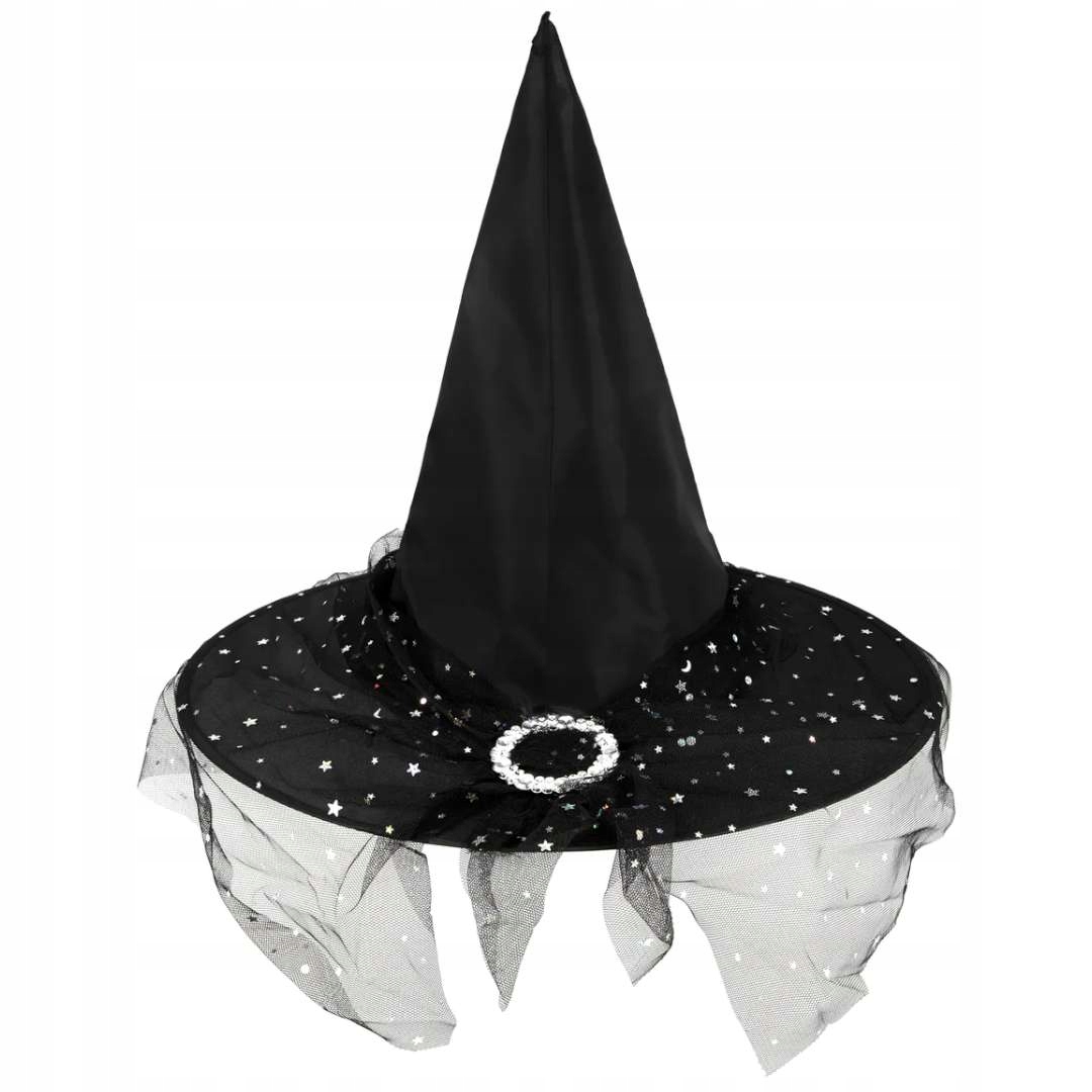KAPELUSZ czarownicy Z TIULEM gwiazdki WIEDZMA
