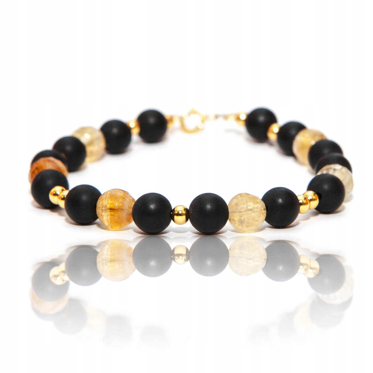 Náramek s přírodními kameny stříbro 925 onyx citron handmade