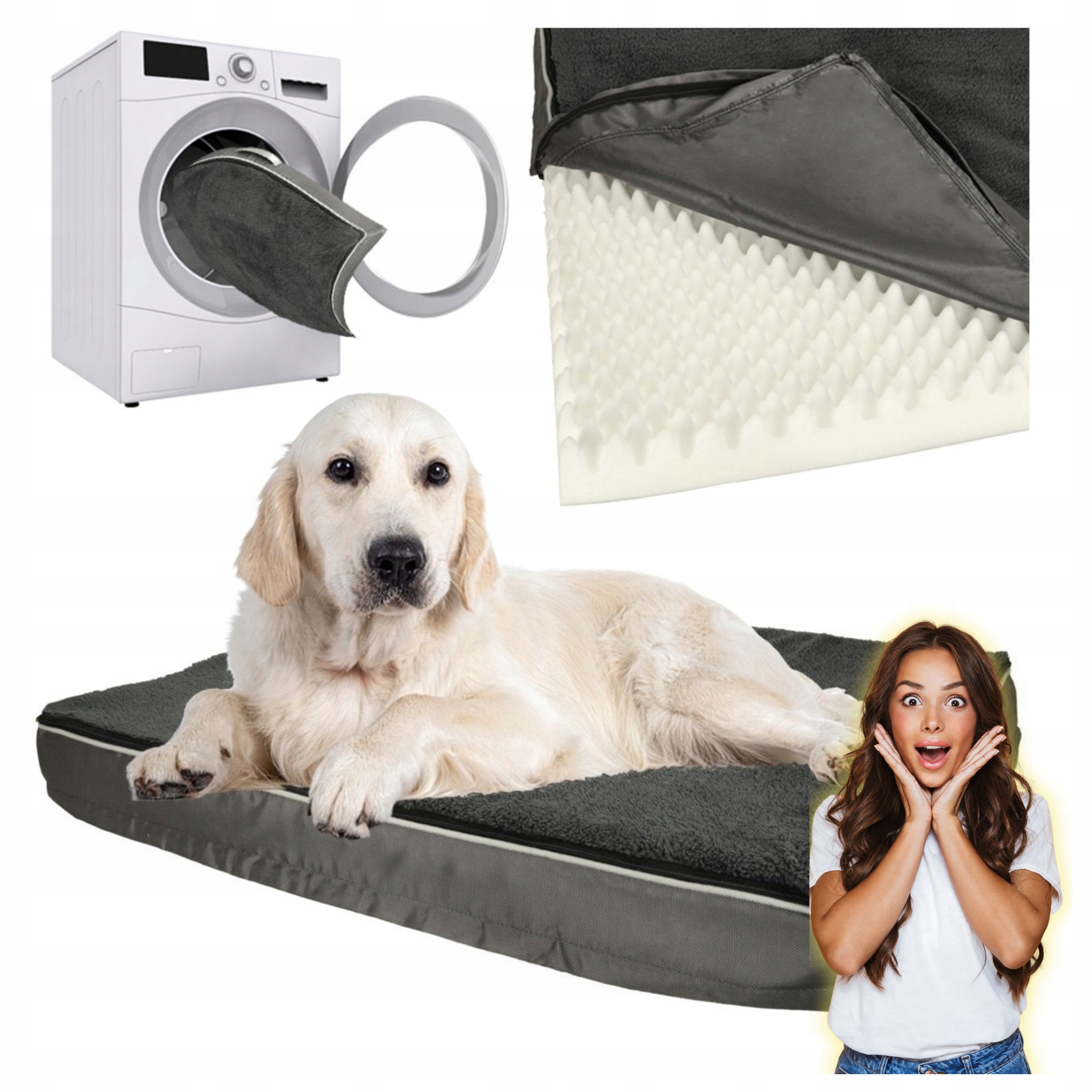 Levně Pelíšek Pro Psa Kočku Ortopedické Voděodolné Potah 90 cm Šedé Pevné