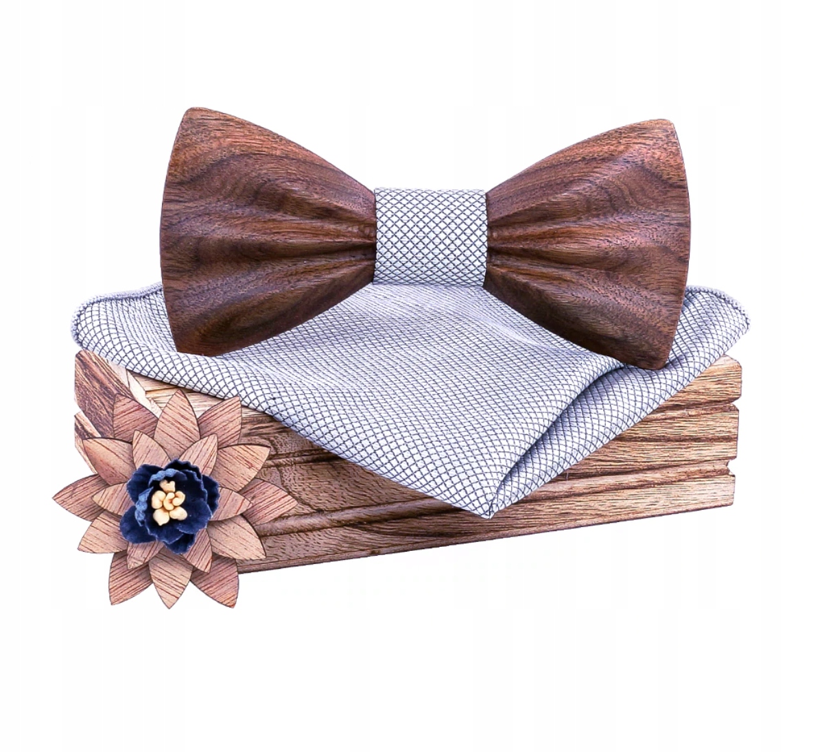 Комплект Niwatch A02: деревянный галстук-бабочка + карманный квадрат +