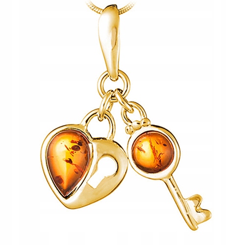 Zlatý Přívěsek srdíčko s Jantarem ze stříbra 925 pozlacený Přívěsek