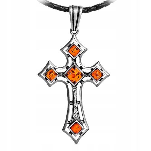 Stříbrný Křížek velký pánský visor z pravého baltský jantar ze Stříbra