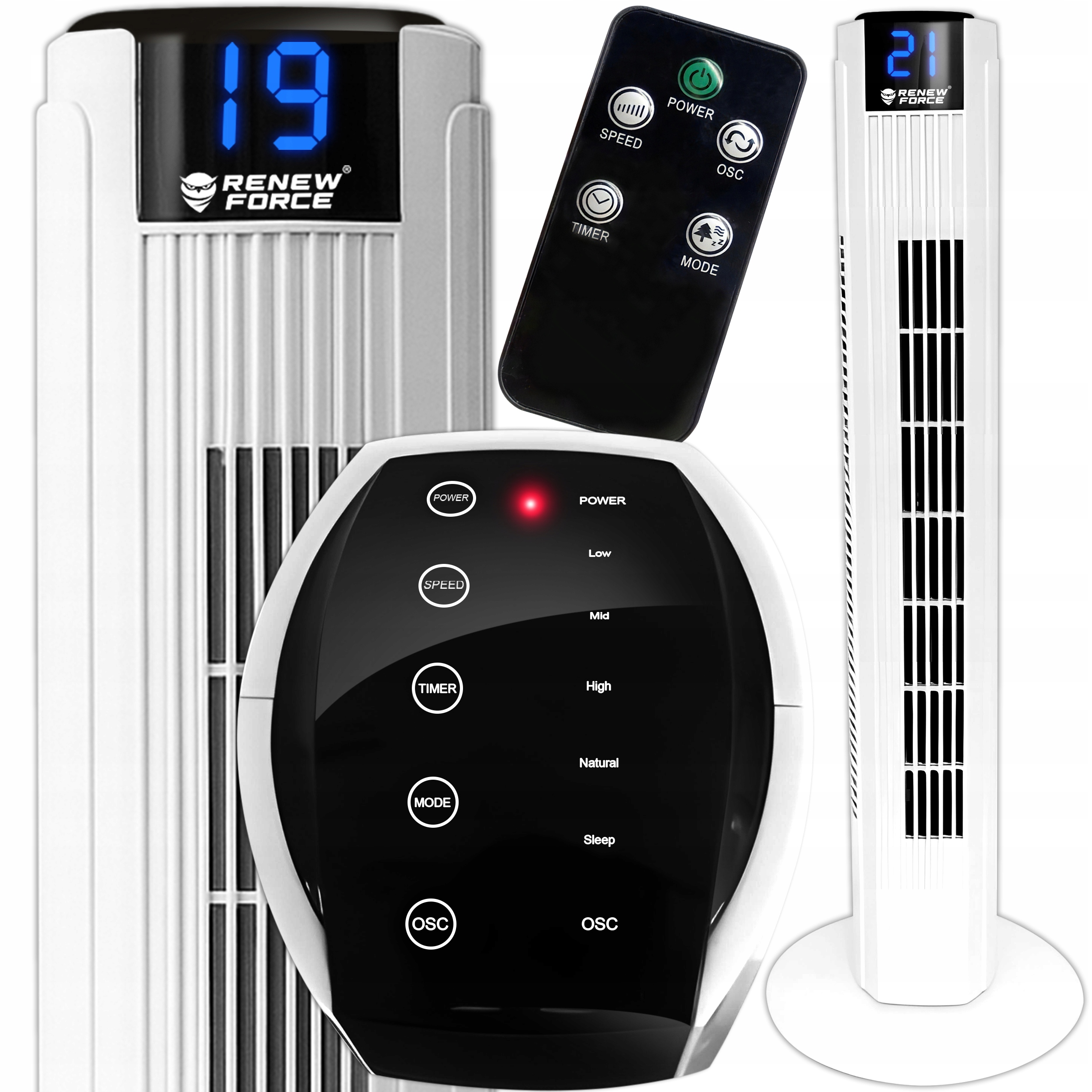 Sloupový Ventilátor Velký Podlahový Větrák Vertikální Časovač Oscilace Dálkový Ovladač