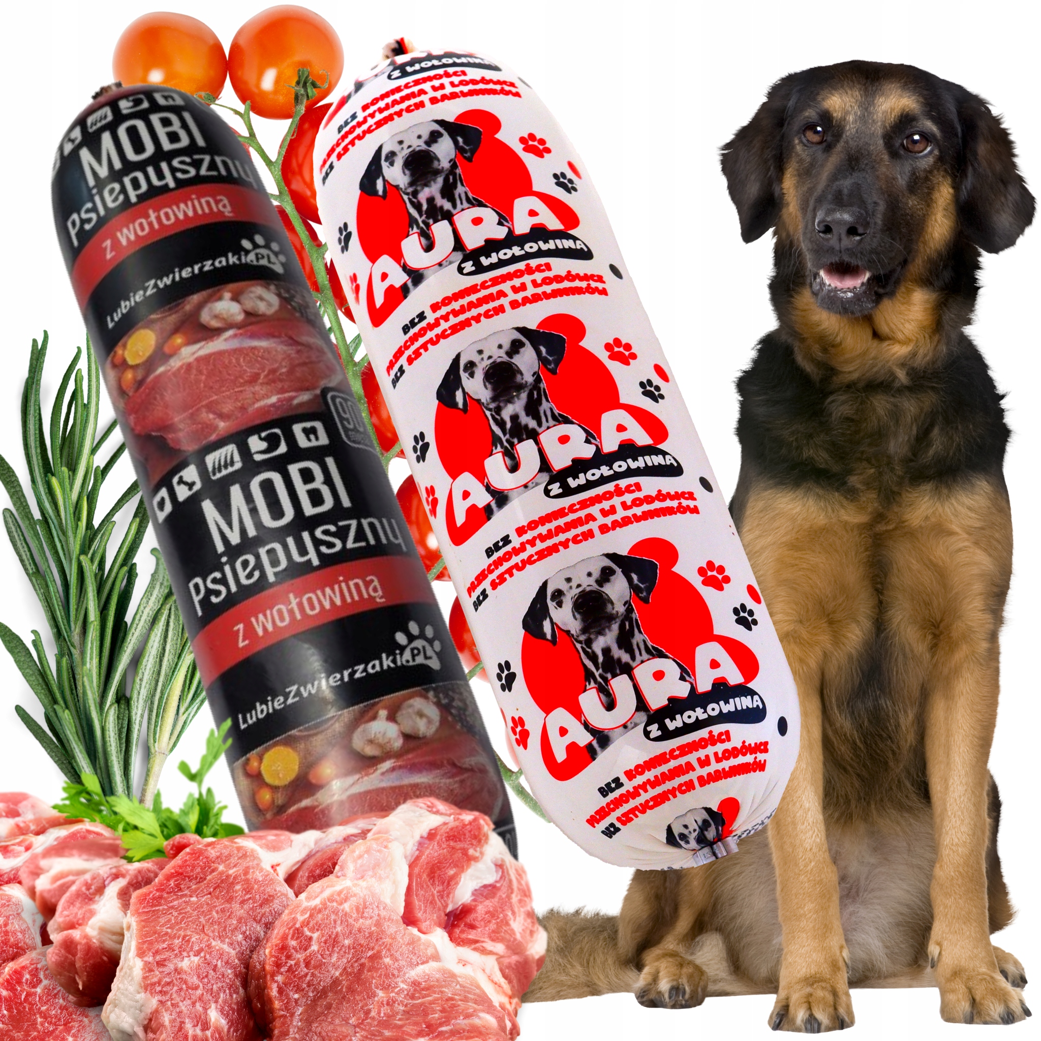 Levně Vlhké krmivo pro psy, kompletní hovězí tyčinka Aura Mobi 1 kg 18 ks