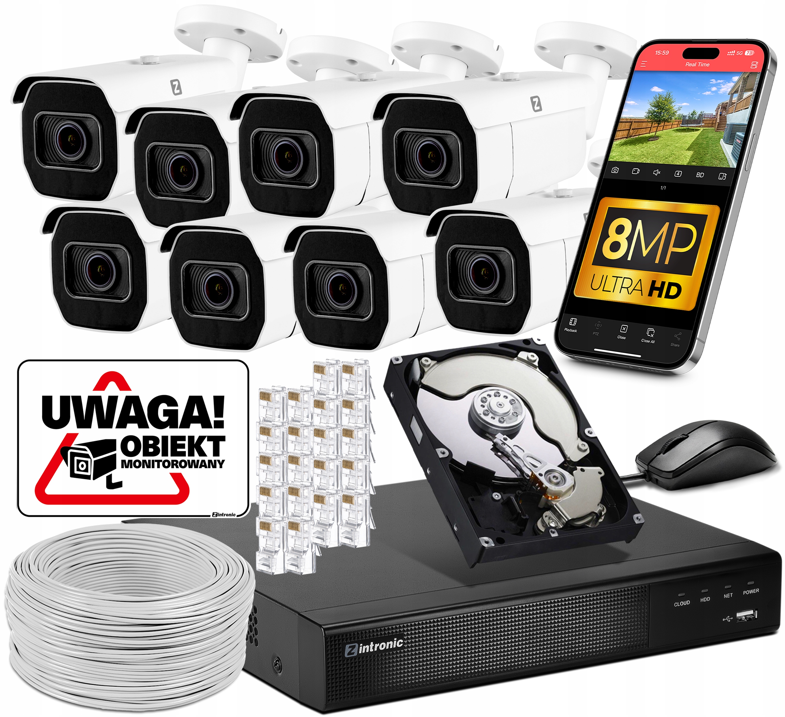 Ip monitorovací sada Poe 8MP 8PoE B8 Ultimate 8 kamer ZOOMx5 60M Ir