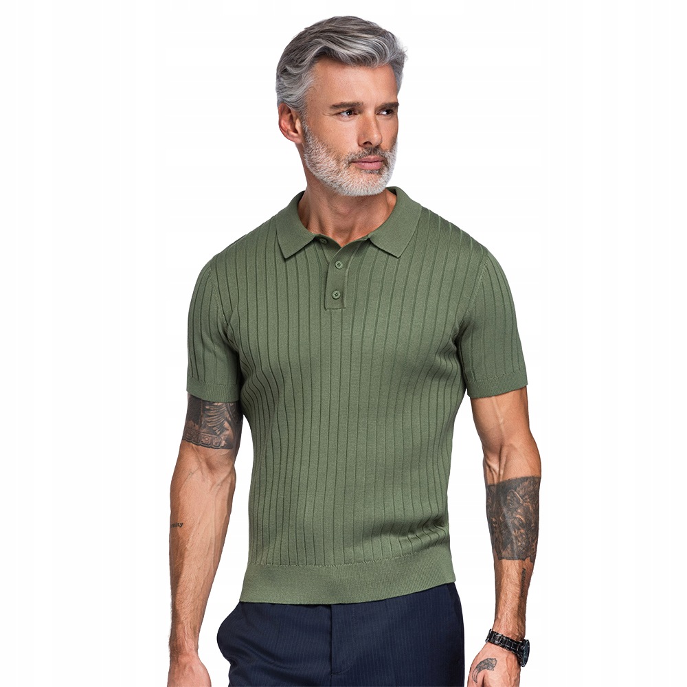 Tričko pánské polo s viskózou Slim Fit olivové Ombre OM-POSS-0180 vel XL