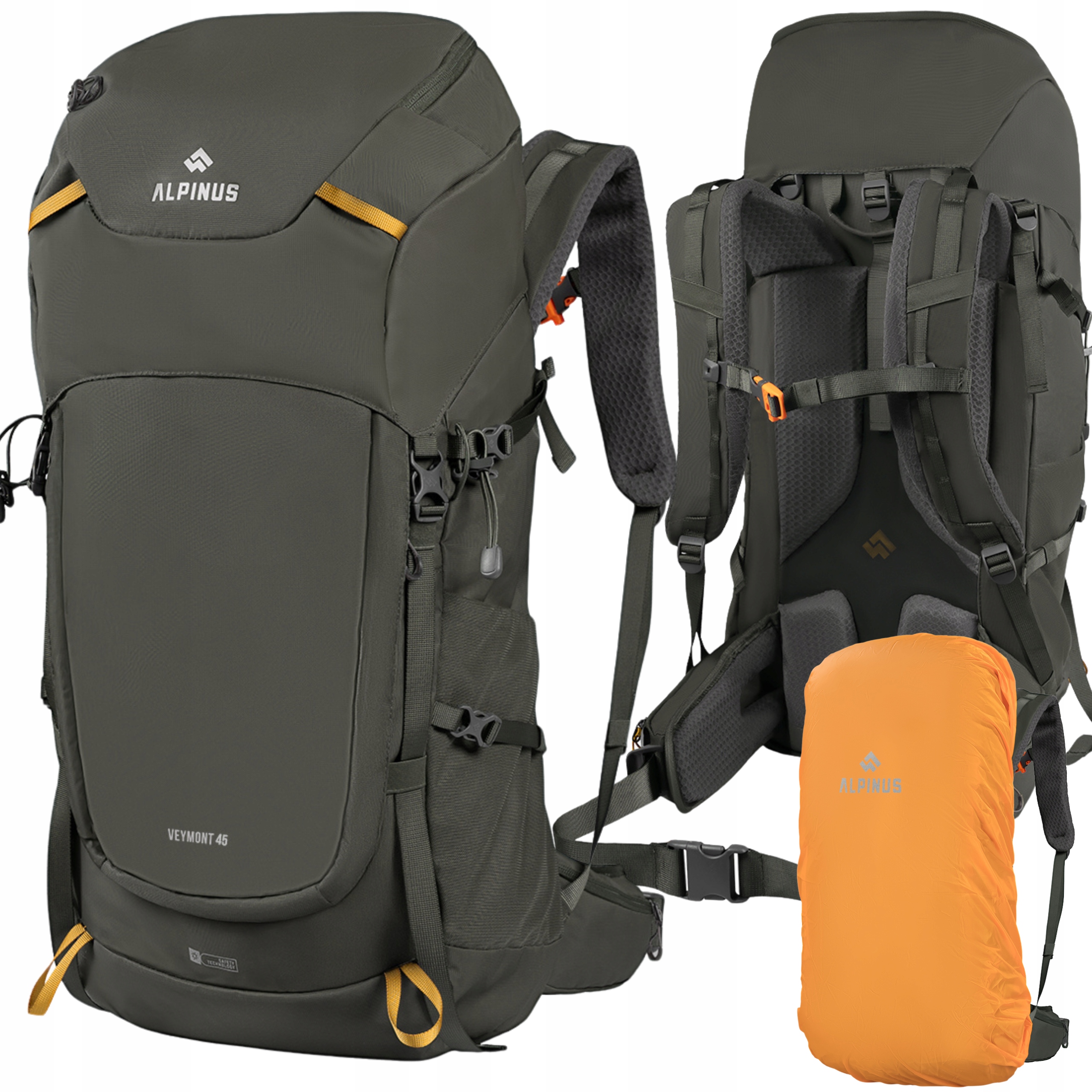 Alpinus Plecak Trekkingowy Turystyczny Sportowy Pokrowiec Veymont 45L
