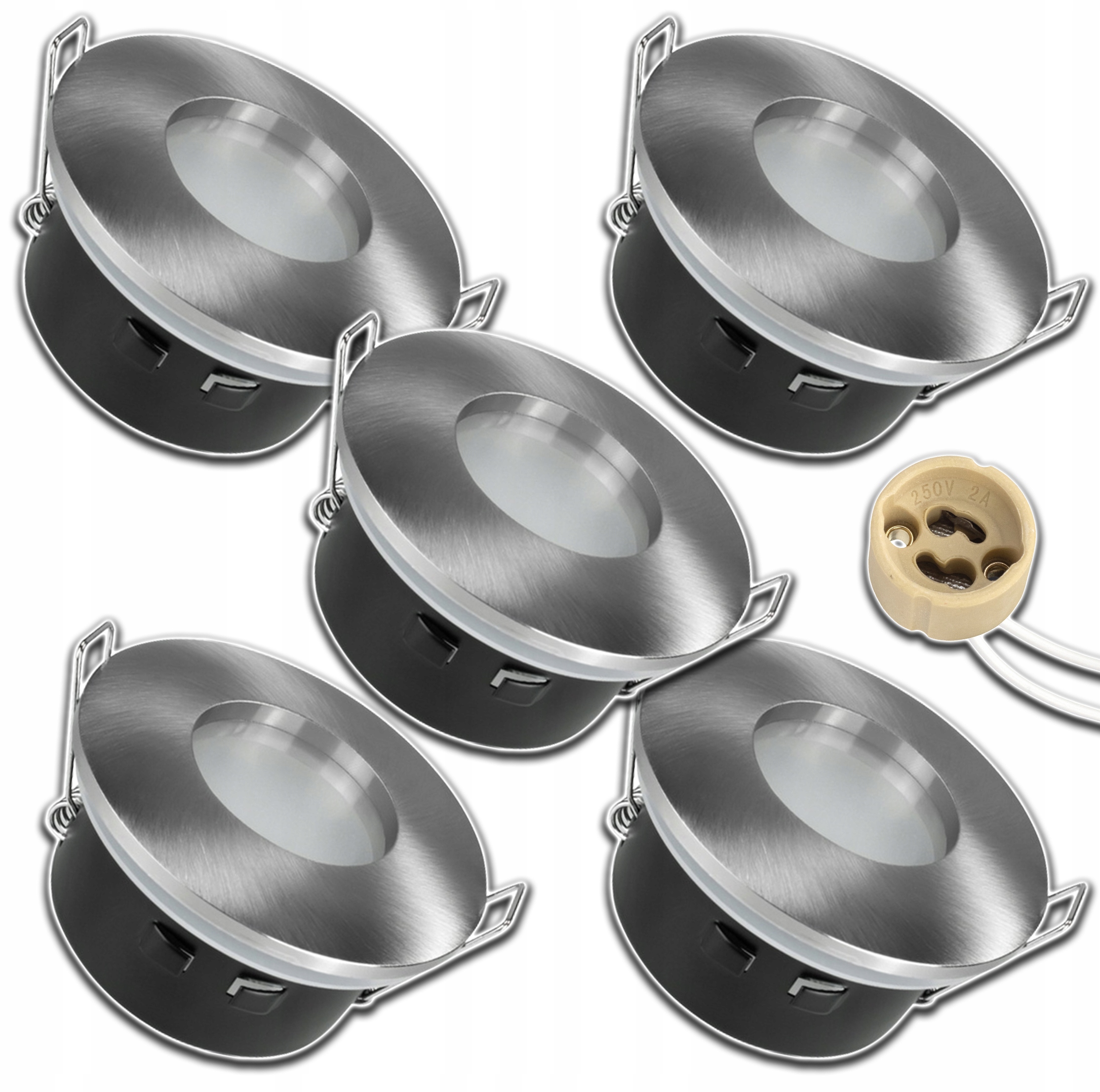 5x Stříbrná Hermetická Kulatá Objímka Voděodolná Stropní Halogenová Zásuvka