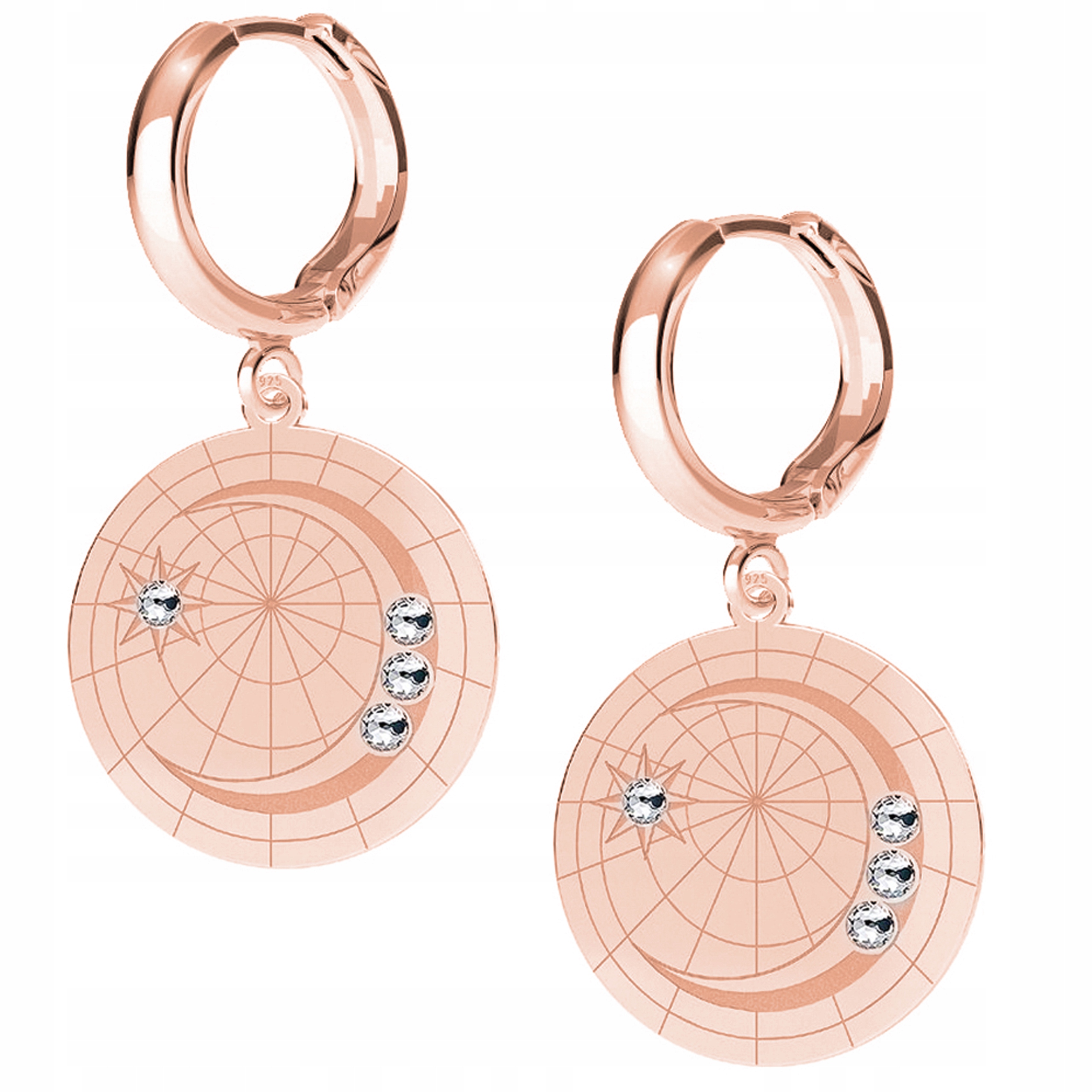 Náušnice Měsíc Zirkony růžové zlato 925