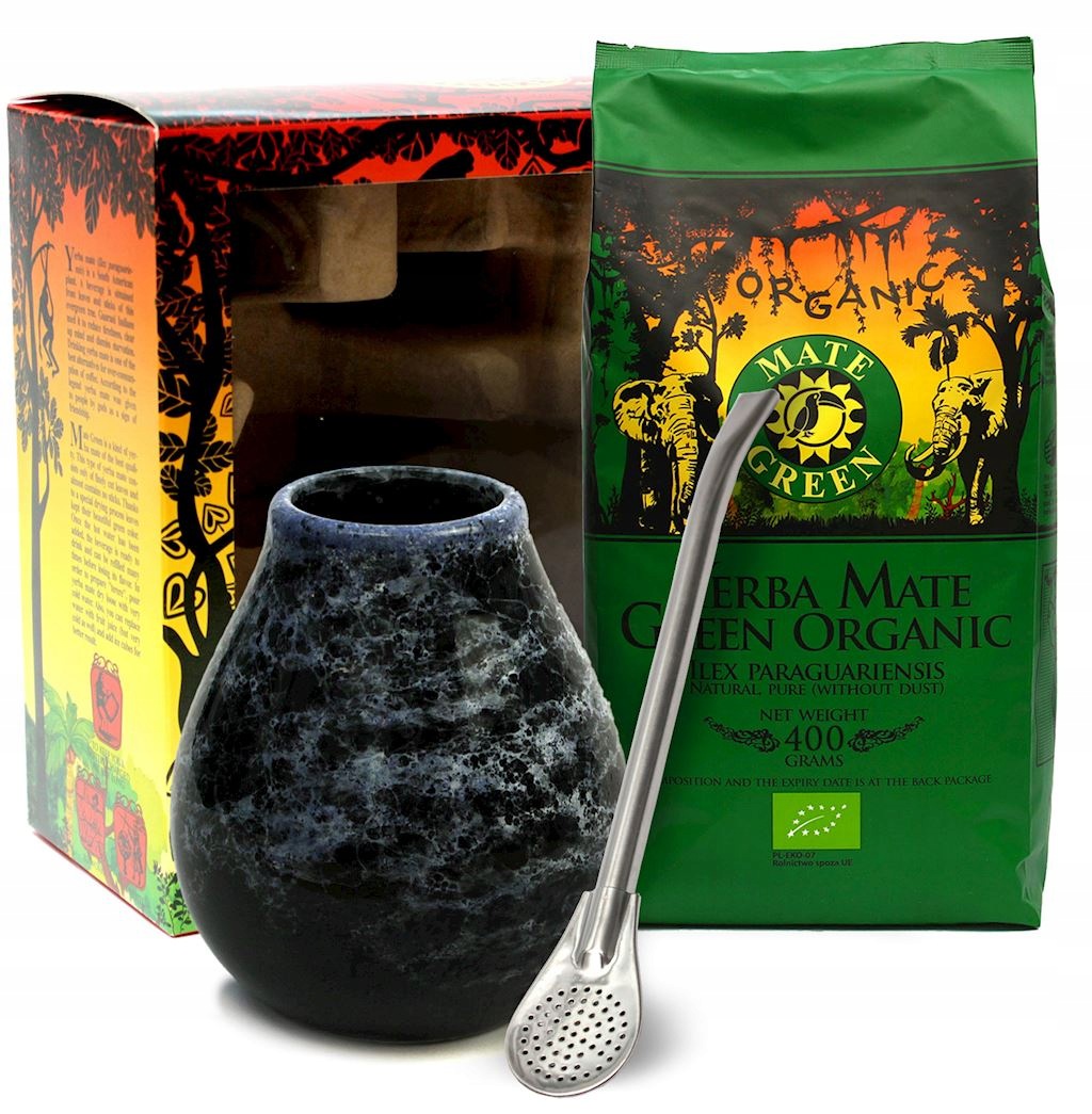 Zestaw (yerba Mate Bio 400 g, Matero (losowy Wzór), Bombilla) Yerba Mate