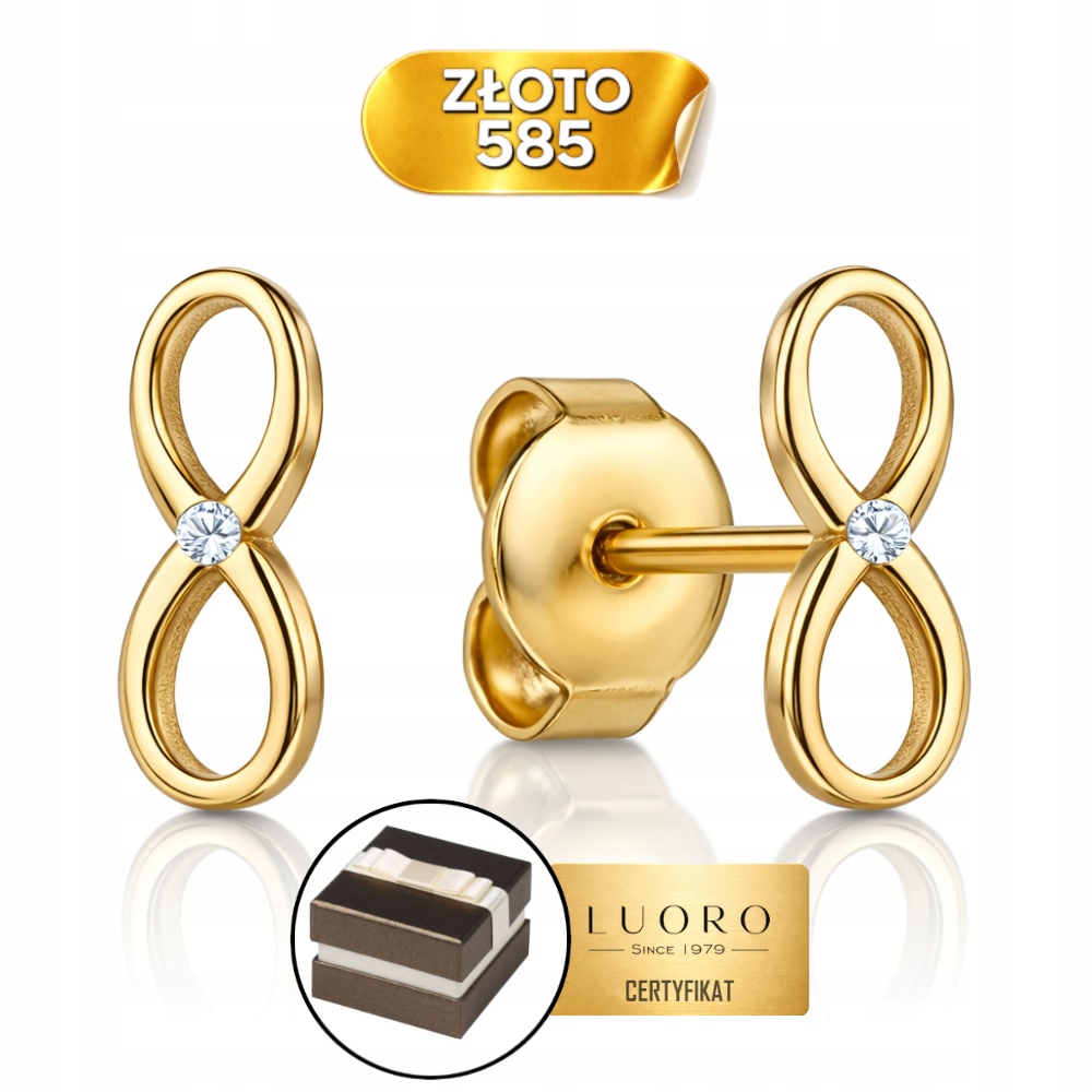 Zlaté Náušnice 585 14K Znamení Nekonečna Zirkon 10X4 MM