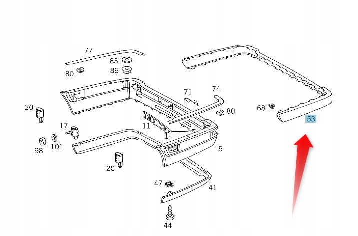 Lišta Nárazníku Zadní W210 E Třída Mercedes Oe A2108850321