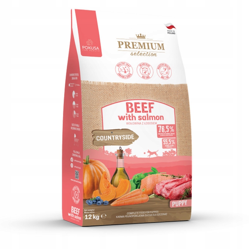 Levně Pokusa Hovězí Maso S Lososem Puppy 12 Kg Beef Salmon Krmivo Pro Štěňata