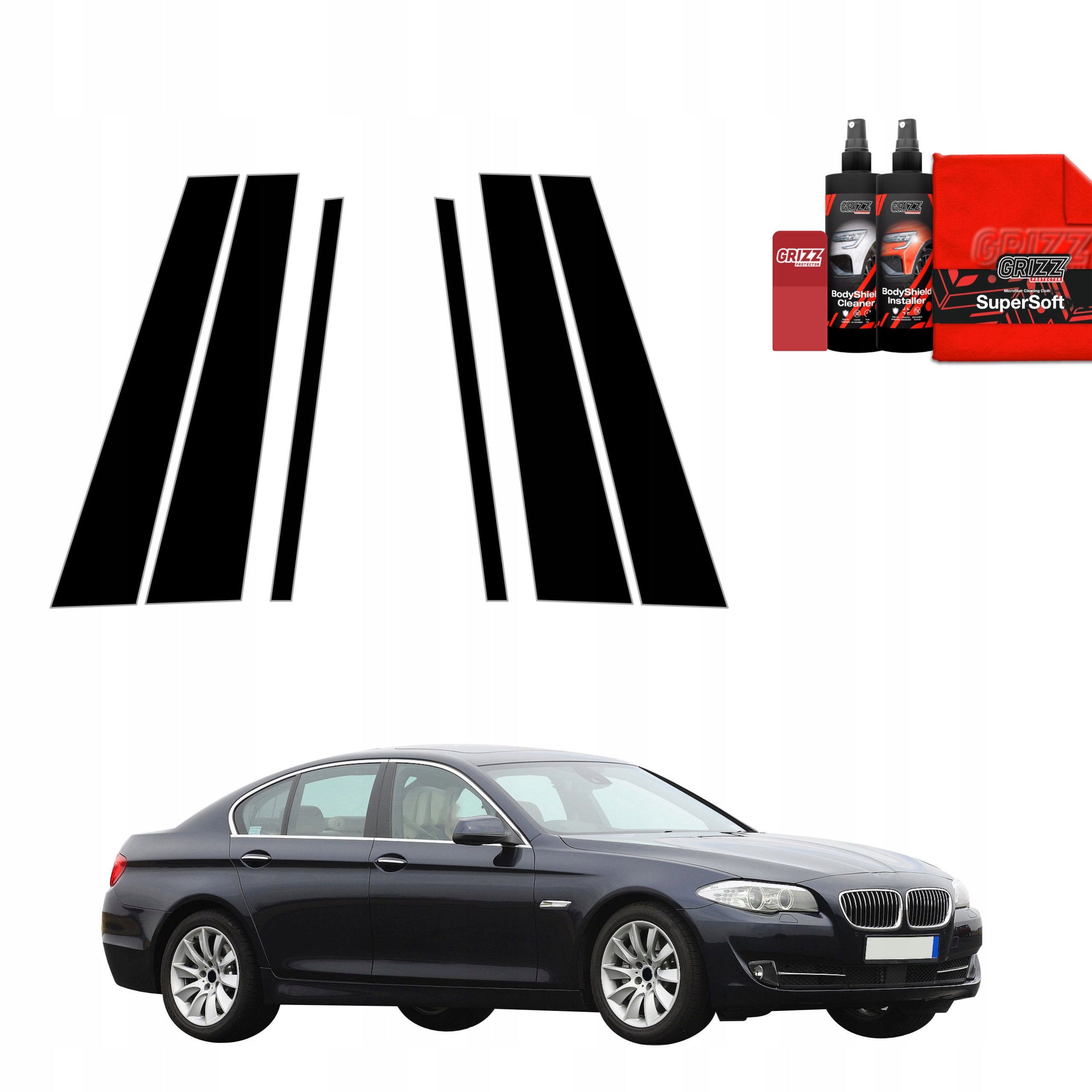 6v1 Černá fólie na sloupky pro Bmw 5 F10 Sedan PreLCI (2010-2012)