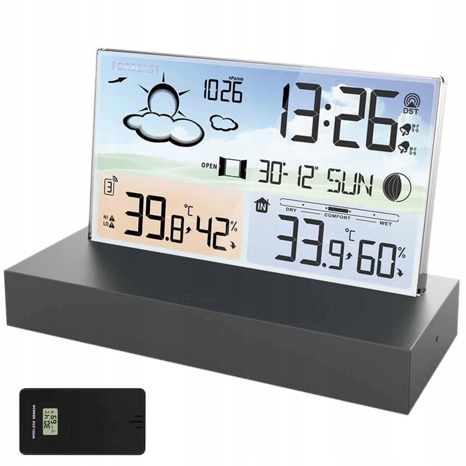 Bezdrátová Meteorologická Stanice, Teploměr, Vlhkoměr, Hodiny, Budík, Sonda