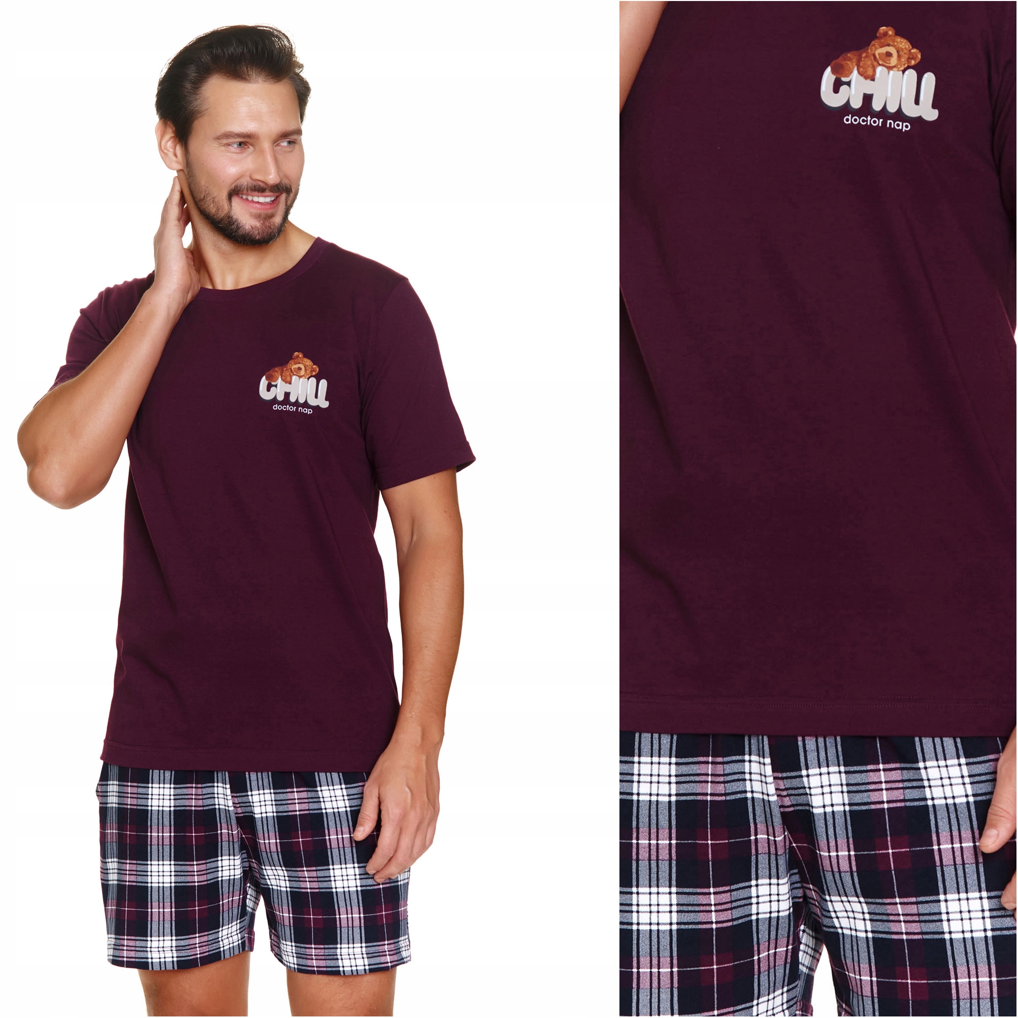 Piżama męska bawełniana krótki rękaw Doctor Nap 7201 burgundy 3XL