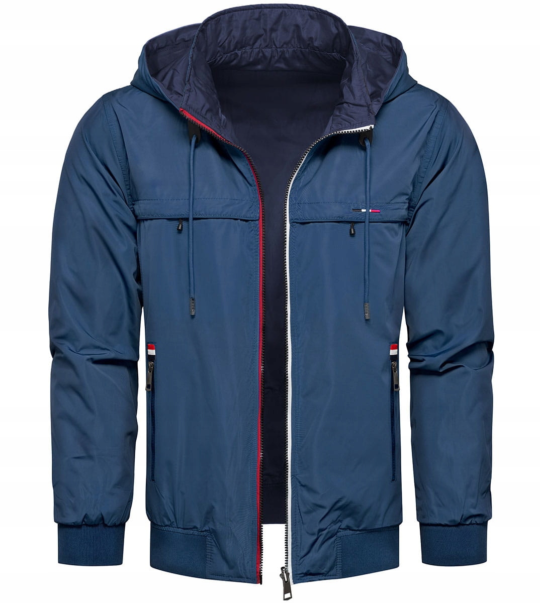 Pánská oboustranná větrovka s odnímatelnou kapucí, modrá, velikost XXL