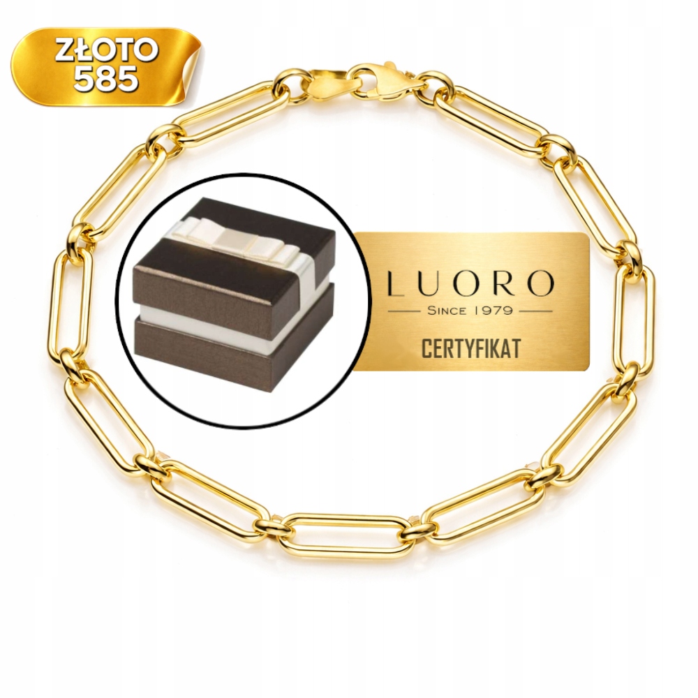 Náramek zlatý 585 14K dlouhé články ovál 17,5 CM elegantní jemný