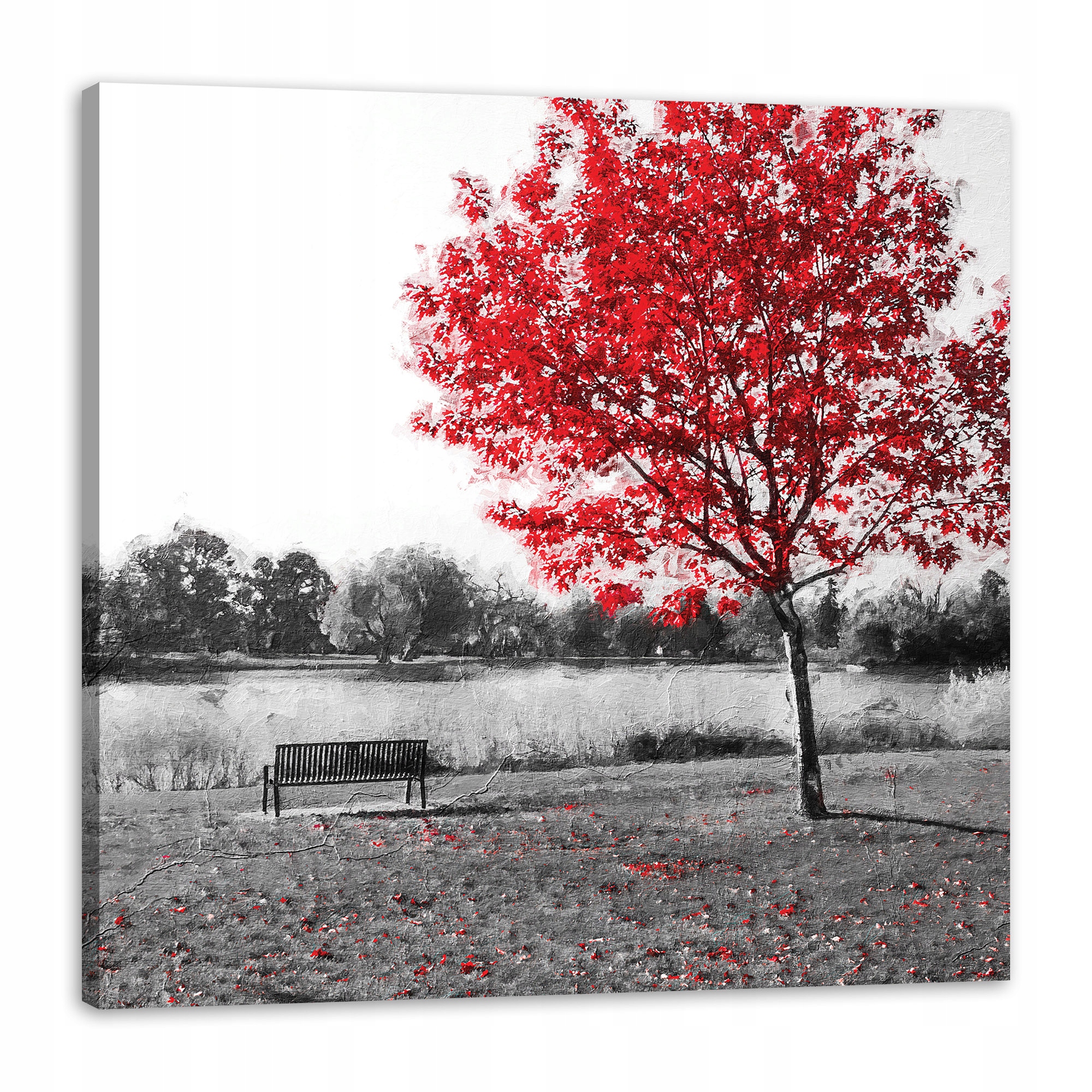 Obraz na plátně Šedá Červená Listy Kontrast 90x90 cm