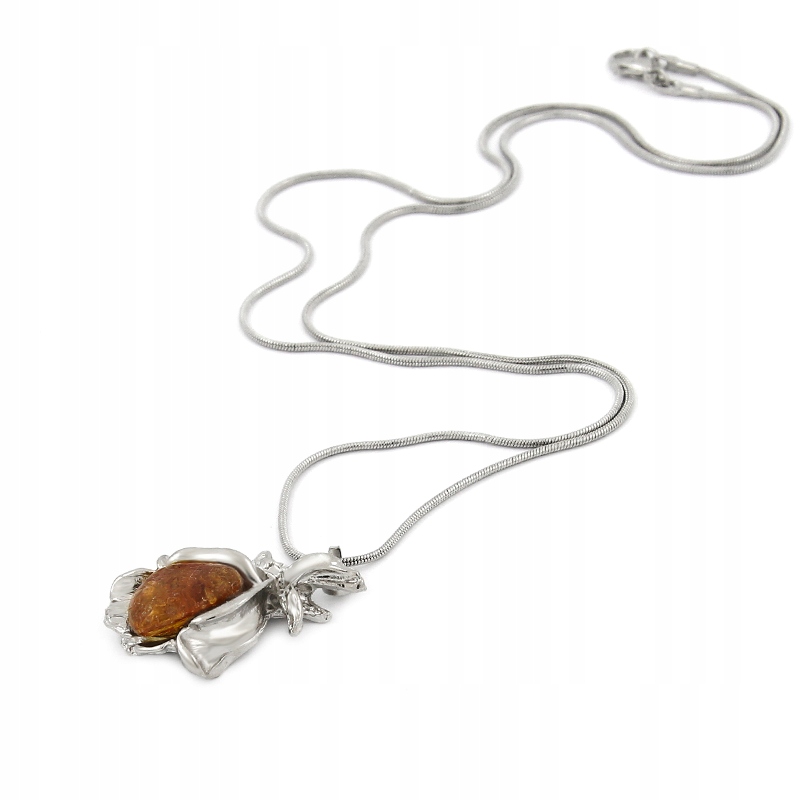 NASZYJNIK RÓŻA SREBRNA Z BURSZTYNEM