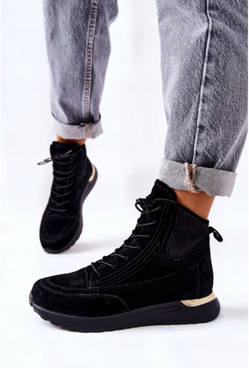 Dámské Kotníkové Boty Sportovní Kožené Semišové Potocki 40 Černá Zlatá