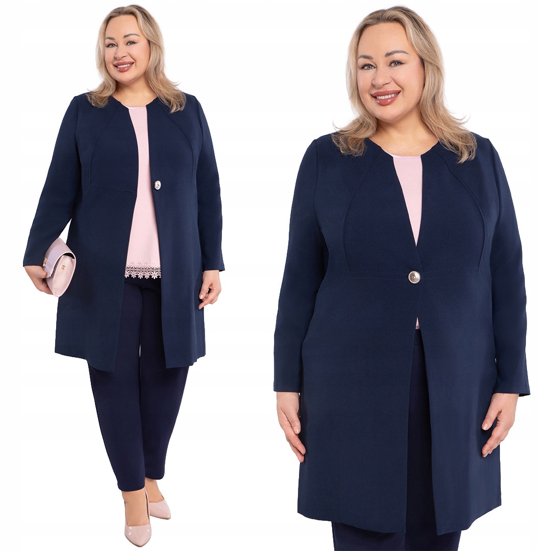Elegantní modrý kabátek plus velikost 62