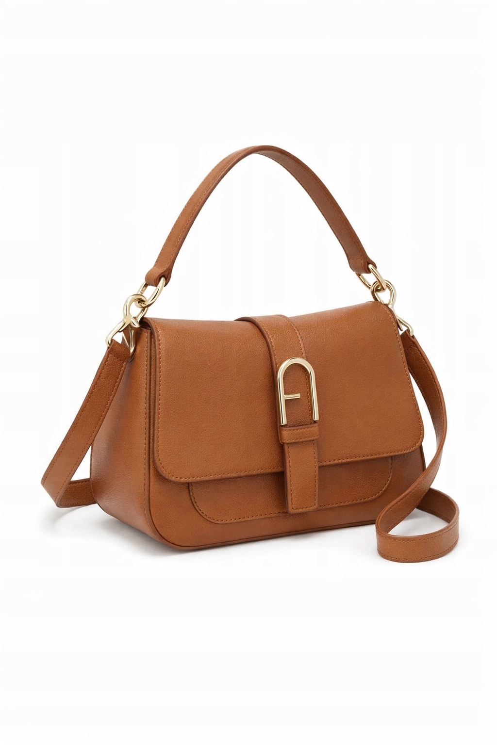 Furla Klasická Kožená Kabelka S Páskem A Sponou Camel I3C