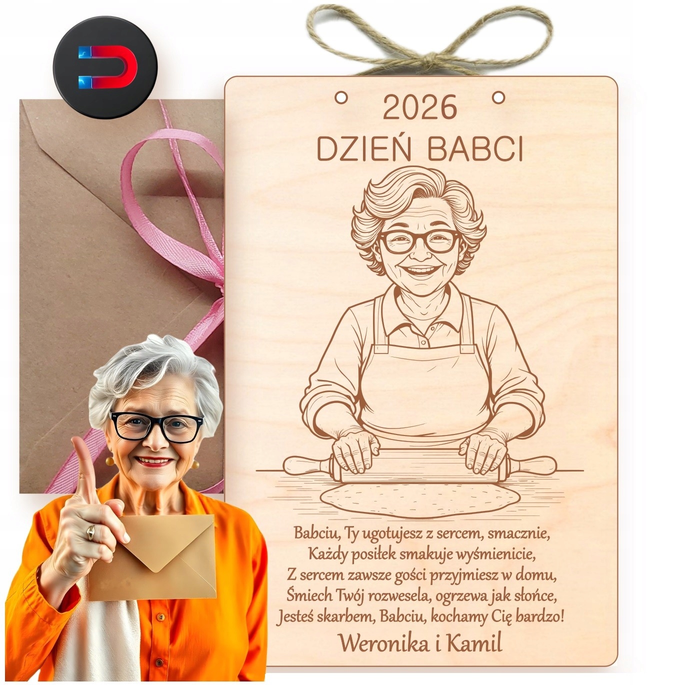 Gravírování Na Den Babičky Dárek Dřevěná Cedulka Magnet Personalizace