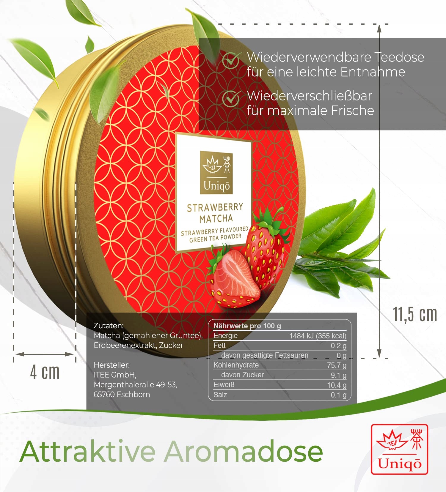 TEA UNIQO Zielona Herbata Matcha Truskawkowa 100% Naturalna — miniatura 6