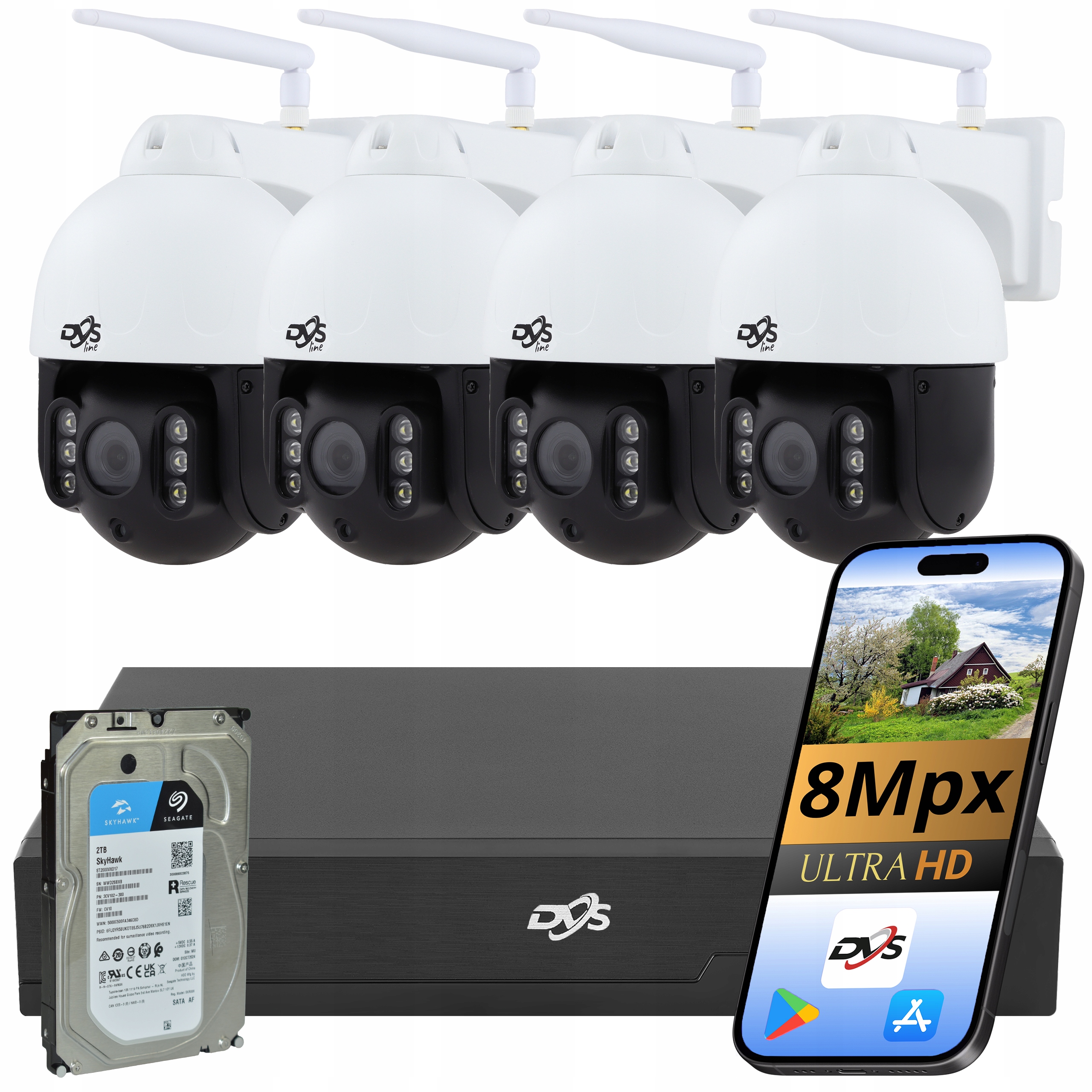 Wifi Monitorovací Sada 4x Otočná Kamera 8MPX 4K Metalová Ir Led Disk 2TB