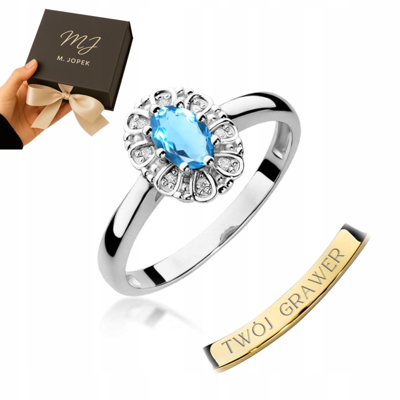 Prstýnek Bílé Zlato 585 S Topazem 0,50 ct S Diamanty Gravírování