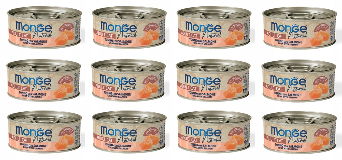 Levně Monge Natural – tuňák s kuřecím masem a lososem 12 x 80 g
