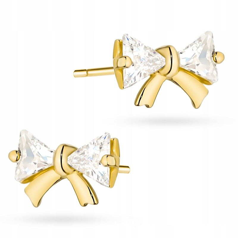 Piękne Złote kolczyki pr 333 z cyrkoniami Kokardki