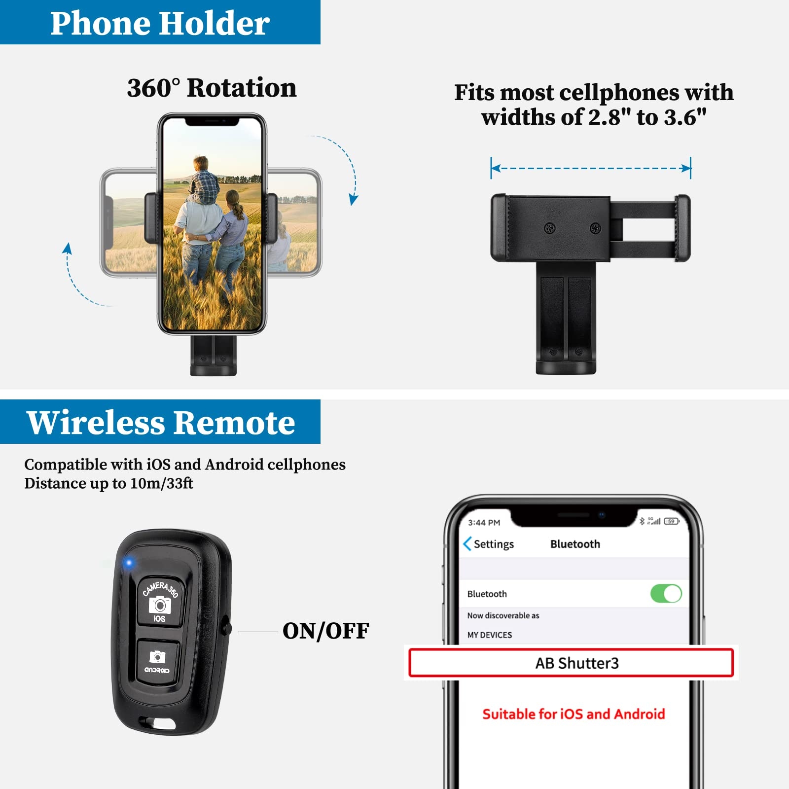 JOILCAN Statyw Kamera 171cm Z Pilotem i Uchwyt Telefonu do iPhone Samsung — miniatura 6