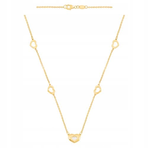 Zlatý řetízkový náhrdelník 585 s 5 prvky – srdíčka s perleťovou hmotou