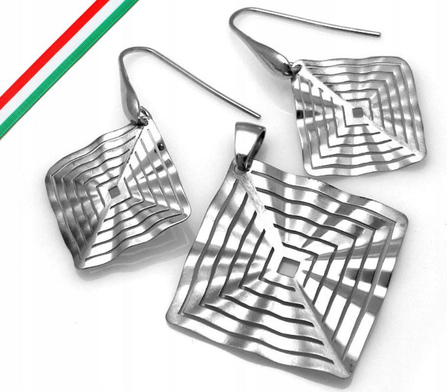 Stříbrný komplet šperků 925 plechů, prolamované čtverce, módní vzor dárek