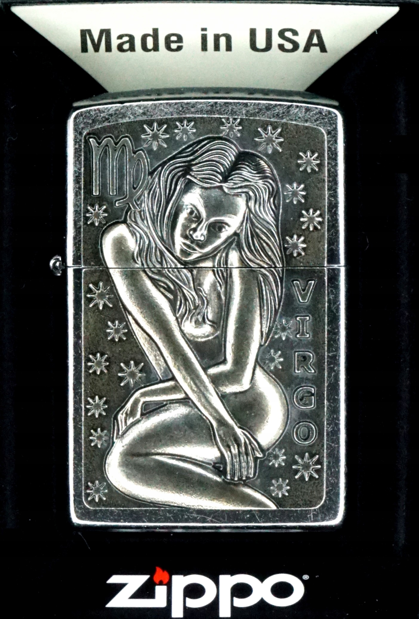 Zapalovač Zippo Zodiac Virgo Panna 2006499 Větruodolný Benzínový