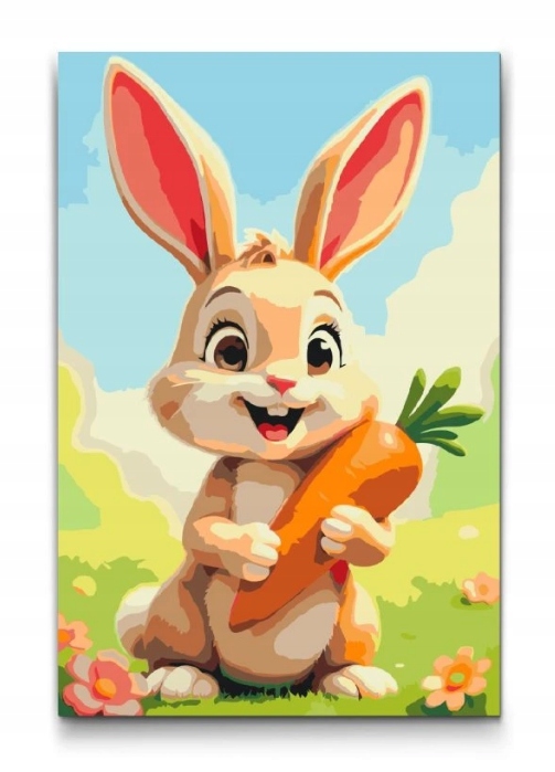 Malování Podle Čísel Králík Velikonoce Zajíc Květiny pro děti XXL 40x60 cm
