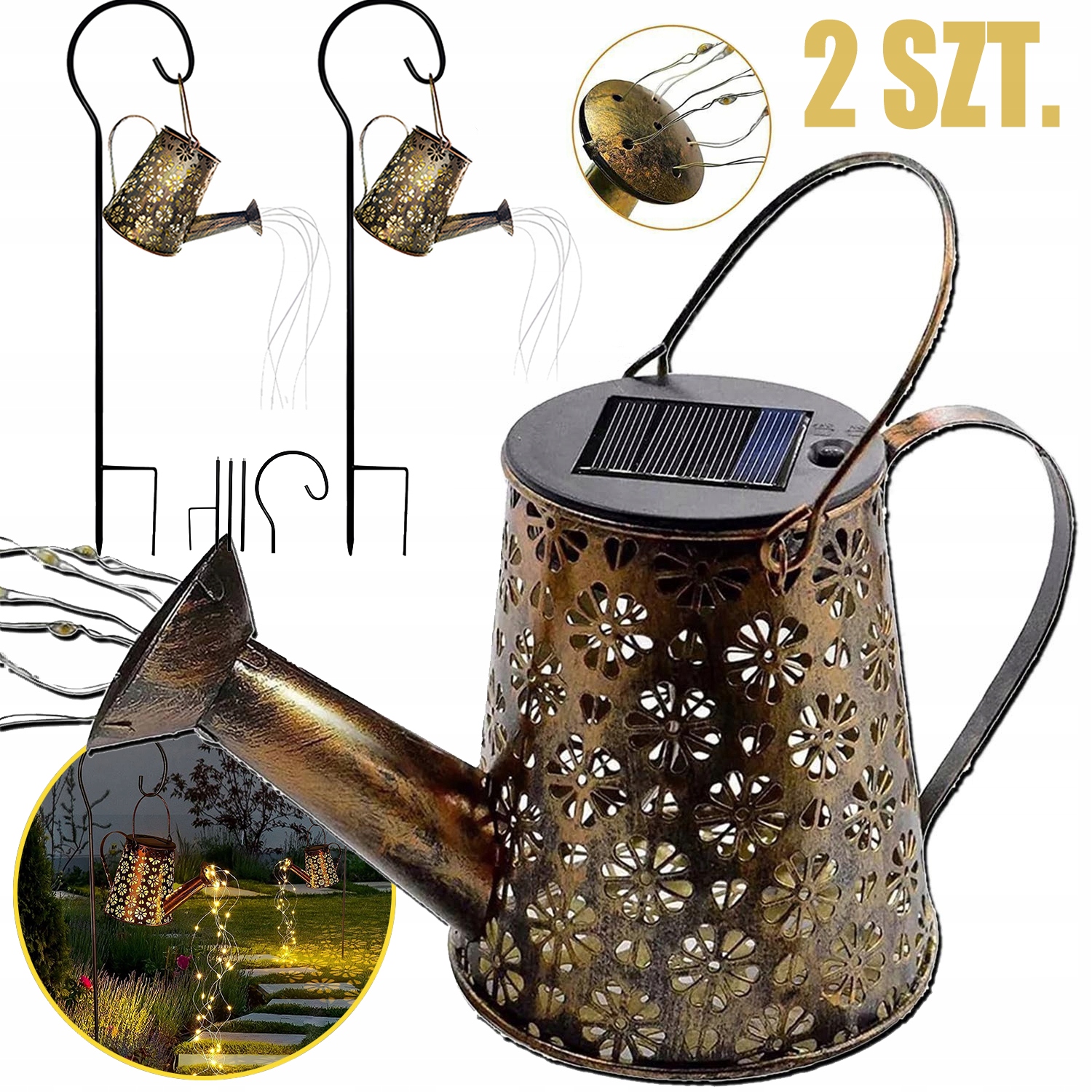 2X Solární Led Lampa Se Zapichovacím Senzorem Soumraku, Voděodolná Ozdoba