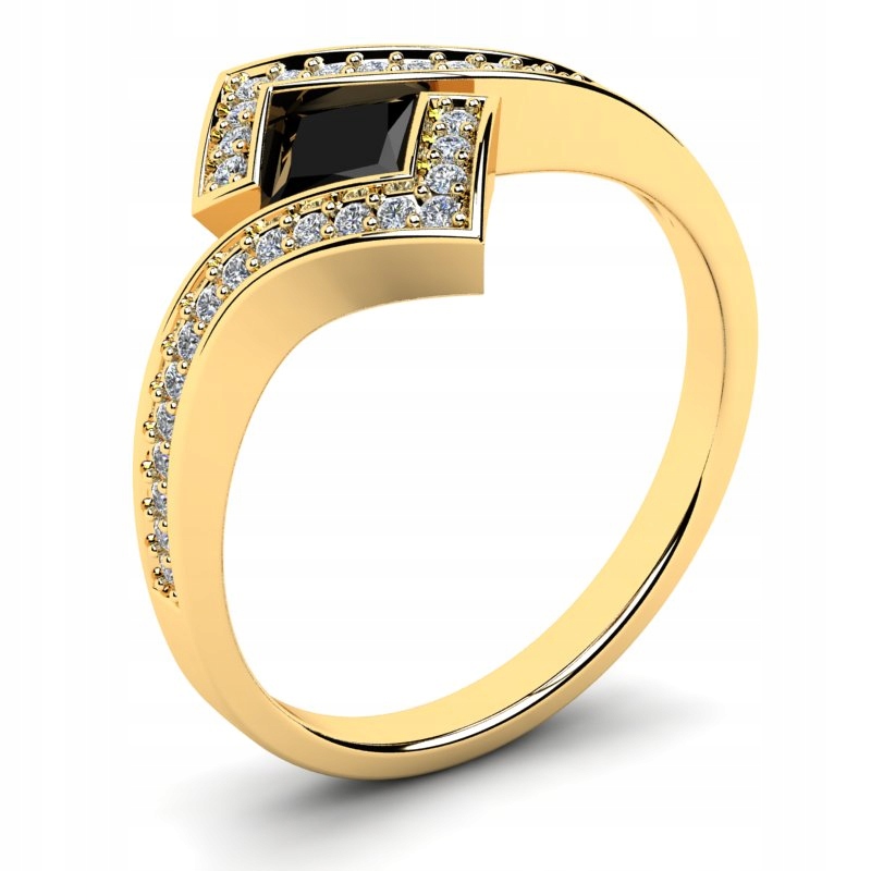 

Pierścionek Złoty Błyszczący Z Czarną Cyrkonią