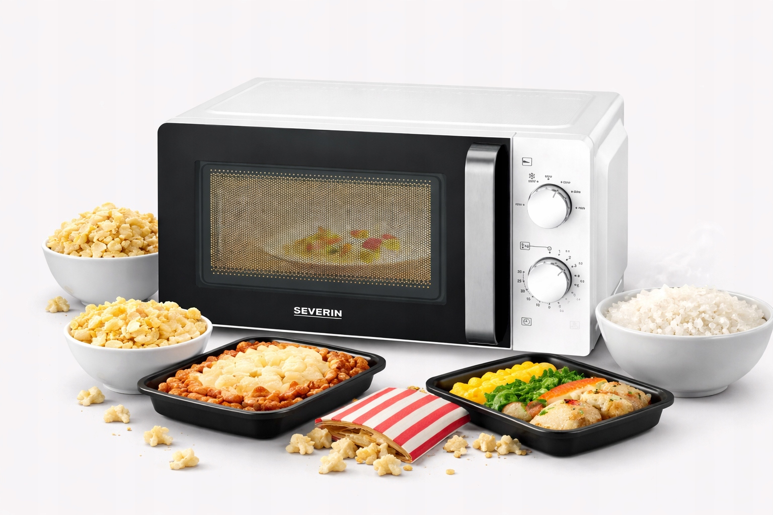 Kuchenka Mikrofalowa Mikrofalówka 17L 700W Timer Czarna/biała Severin