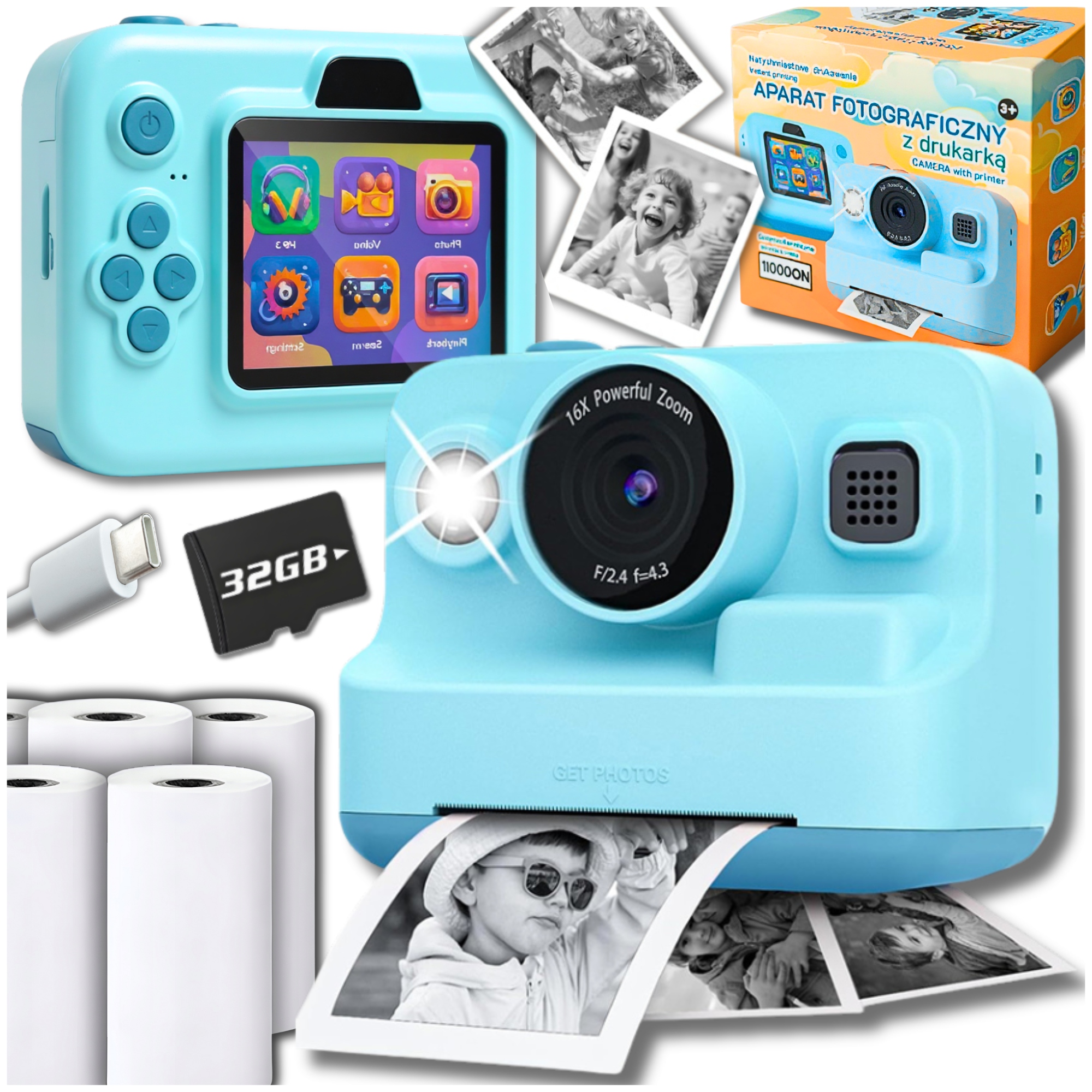 Fotoaparát pro děti s tiskárnou a tiskárnou Hry 13 Rolí Karta 32GB