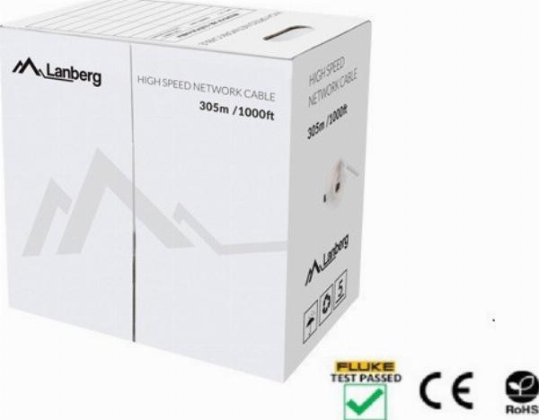 Kabel LAN Lanberg UTP kat5E 305m drut CU czarny Fluke Passed