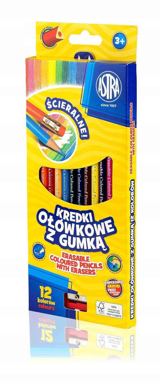 

Kredki ołówkowe Astra z gumką ścieralne