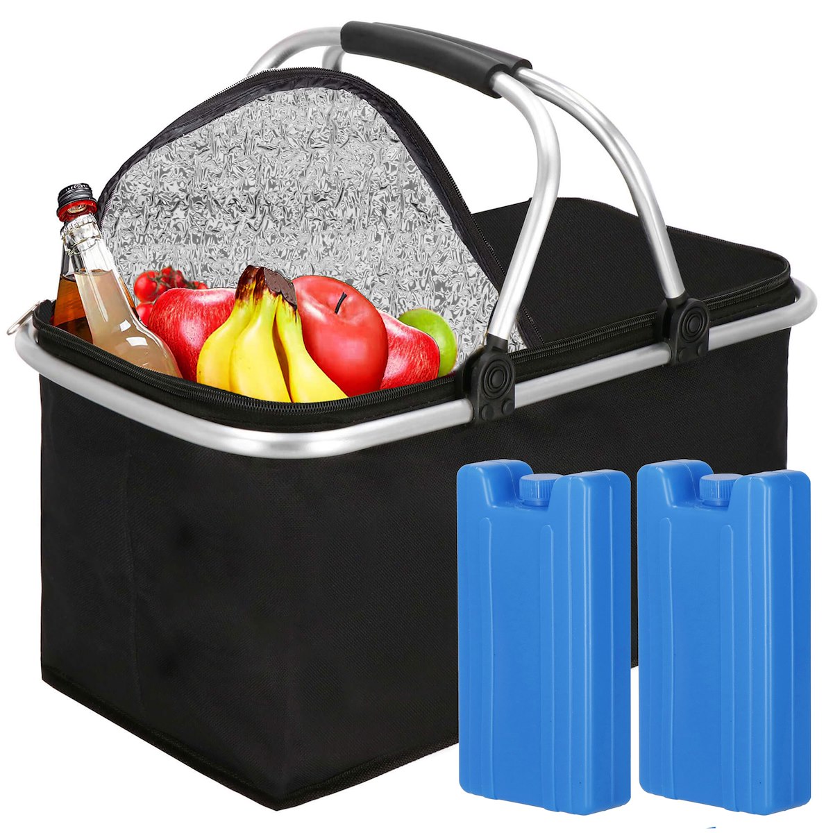 KOSZYK TERMICZNY PIKNIKOWY KOSZ SKŁADANY IZOLACYJNY NA ZAKUPY PIKNIK+WKŁADY Szerokość produktu 47 cm