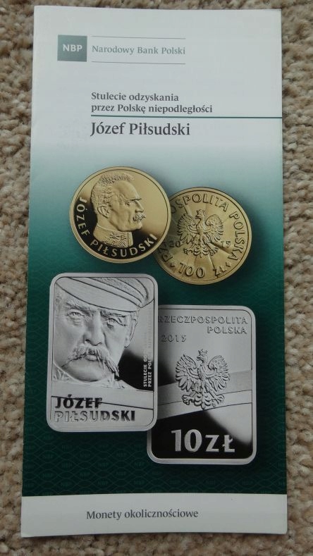 Folder 10 zł 2015,JÓZEF PIŁSUDSKI,stan I